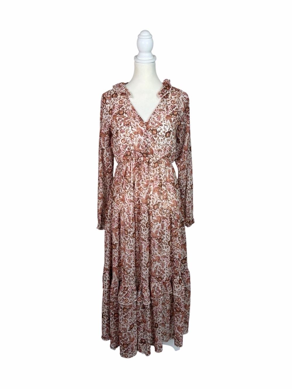 Piper & Scoot Exclusive Floral Maxi Dress XS Boho Cottagecore Long Sleeve Tiered